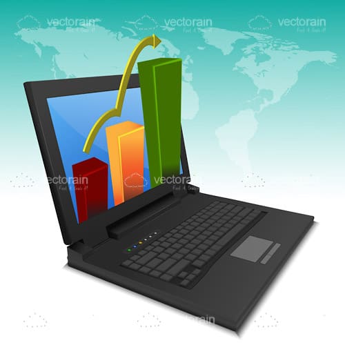 Laptop with 3D Growth Graphic Coming out of Screen